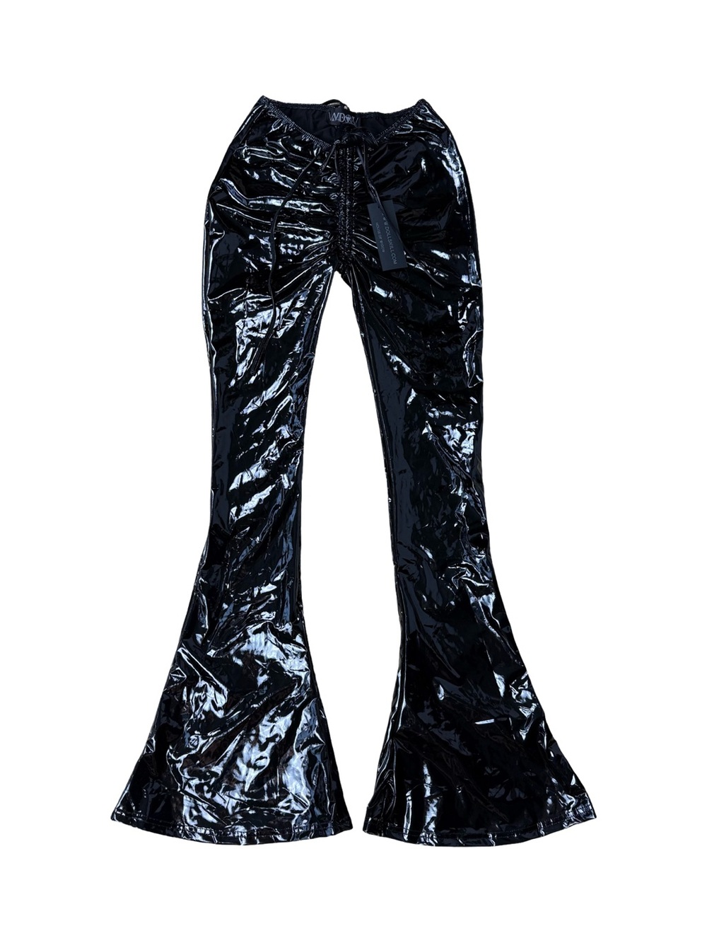 Dolls Kill Widow Ominous Wispers V-Cut Flared Vinyl Pants Black Size XS